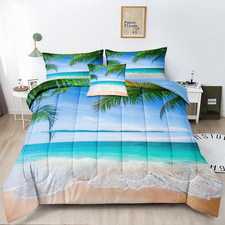 Ocean Comforter Full Size 6 Pieces Beach Bed in a Bag Set Tropical Palm Tree Haw