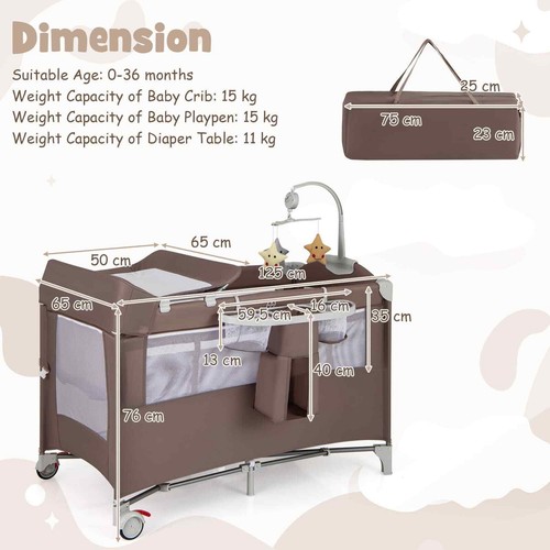 COSTWAY 5-in-1 Portable Pack and Play Foldable Baby Nursery Center-Brown - Picture 2 of 6