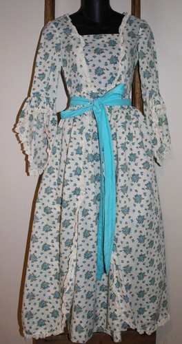 2 Piece~VICTORIAN~Colonial~REENACTMENT~Long Dress~IVORY~Blue FLOWERS~Lace~SMALL - 第 4/11 張圖片