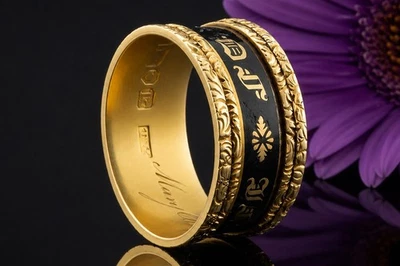 Antiker Trauerring Mary Christmas 1818 Ring Schwarz Gold in Gelbgold 750 Schmuck - Bild 1 von 4