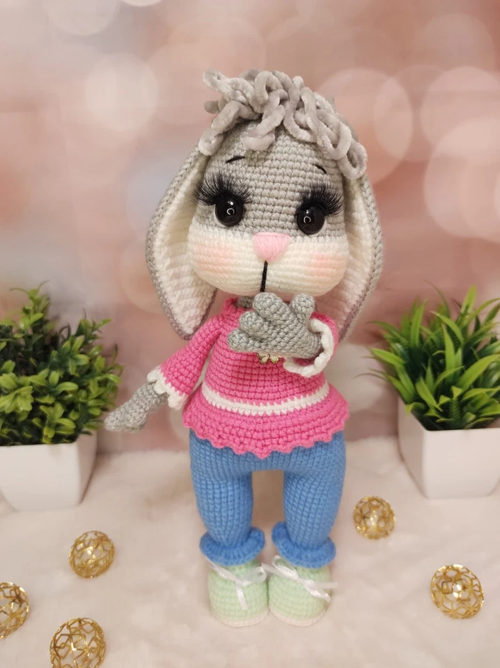 Amigurumi Gehäkelte Puppe Handarbeit Hase Kuscheltier Kinder Geschenk Geburtstag - Bild 3 von 3