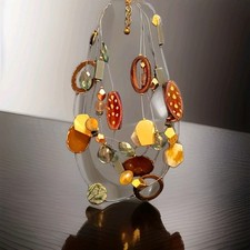 Chico's Multicolor Layered Multi-Strand Beaded Statement Necklace Signed