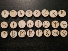Handmade Wooden Runes Set with Guide & Pouch