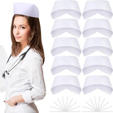 Nurse Costume Set - 10 White Nurse Caps with Headbands 20 Nurse Pins