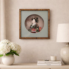 So Beautiful!! Vtg Porcelain Geisha Shadow Box 3D Art Gold Framed Painted Silk