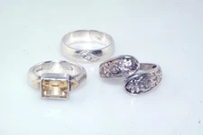 3pc Sterling Silver Ring Lot Citrine sz 5.5 Band sz 8 Adjustable Wrap