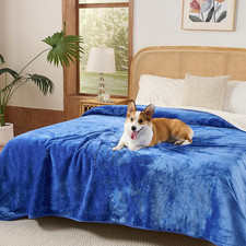 King Size Waterproof Blanket - Soft Reversible Sherpa Fleece Pet Protector Blue