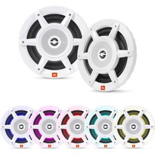2x JBL Stadium Marine MW8030 8" 3Way 500W White Marine Audio Speakers w/ RGB LED