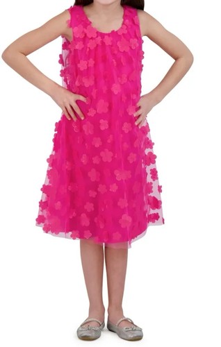 Tulle Sleeveless 3D Floral Fuchsia Dress Size 5 - Picture 8 of 10