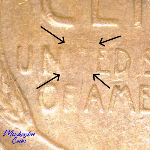 1954 Lincoln Wheat Cent - Devouring Die Deterioration & Strike-Through - Error - Picture 7 of 10