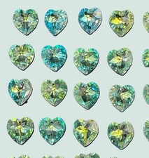 44 Vintage 14mm Swarovski 6215 Heart Crystal AB Top Drilled Beads