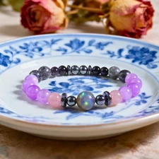 Triple Protection Crystal Bracelet Kunzite Black Tourmaline Hematite Bracelet