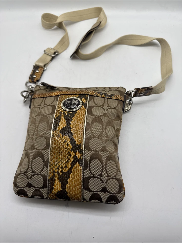 COACH Sutton Signature Python Swingpack Crossbody Bag Brown Beige - Image 2 of 4