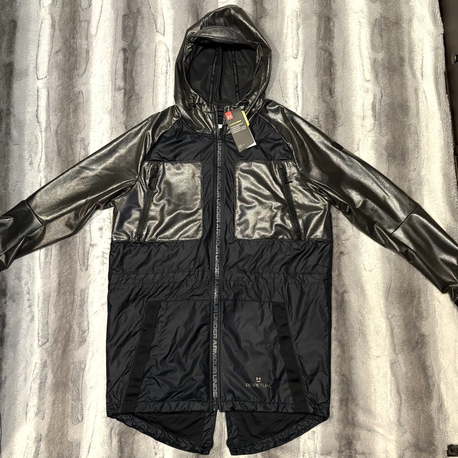 NEW Under Armour Men's Perpetual Print Storm Hooded Parka Black Jacket MEDIUM