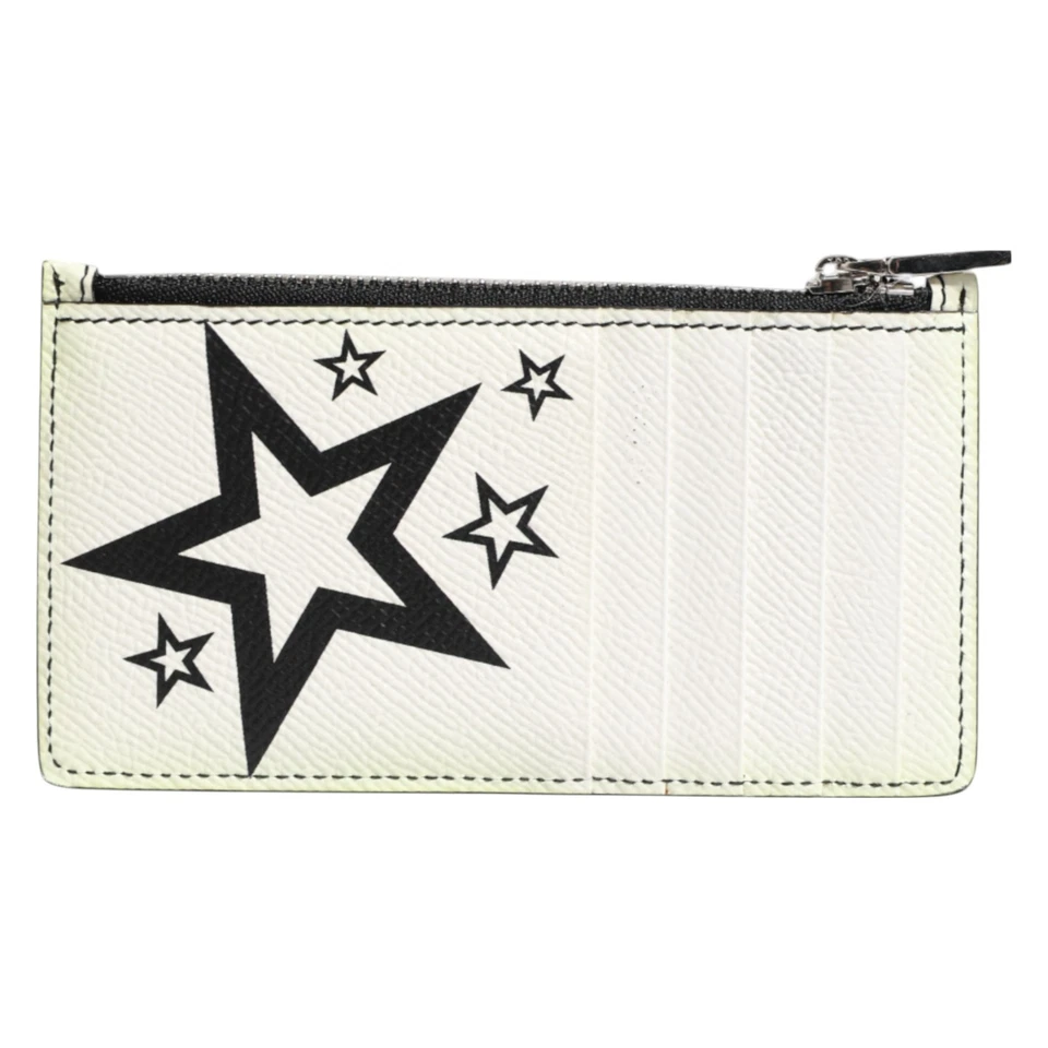DOLCE & GABBANA 钱包白色皮革 Douphin DG 标志星星打印卡夹 270 美元 — 第 3/4 张图片
