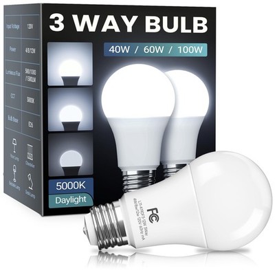 TJOY 3 Way Light Bulbs 40 60 100 Equivalent Daylight White 5000K, Dimmable A1...