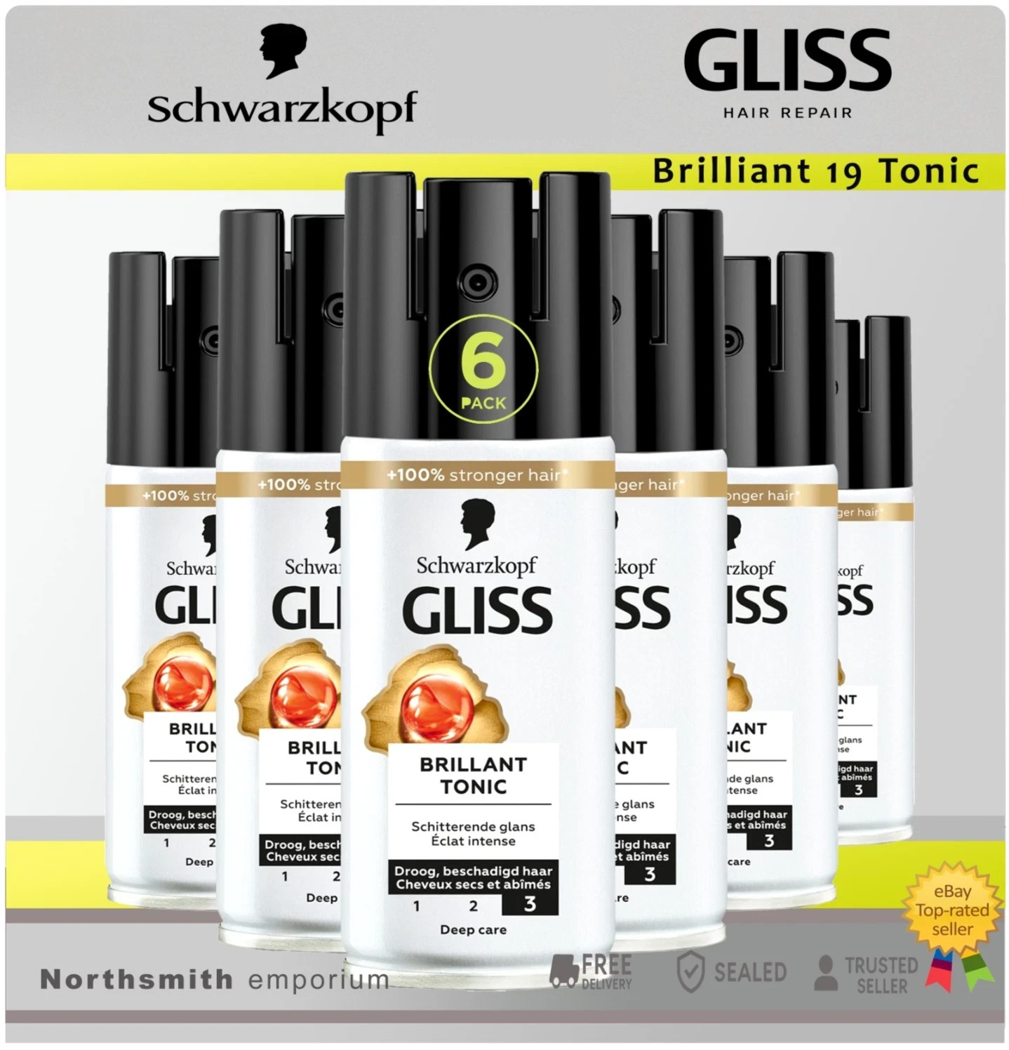 Gliss Kur Schwarzkopf Total Gloss Brilliant Tonic Spray 6 x 100ml