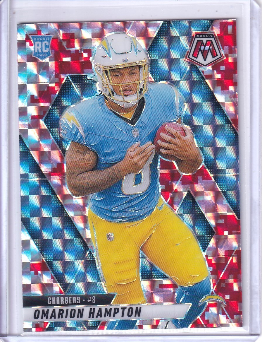 2025 Mosaic OMARION HAMPTON #335 MOSAIC CAMO RED of RC Chargers