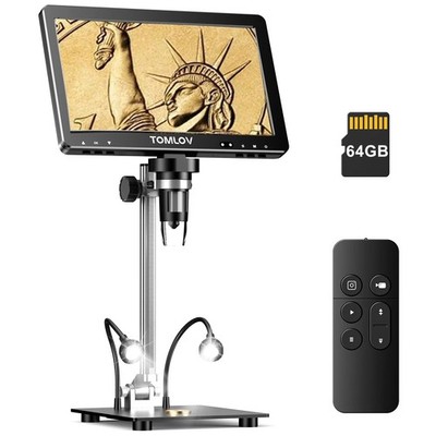 TOMLOV Digital Microscope 10'' LCD 1500X Coin Microscope Error Coins Loupe 10 LED