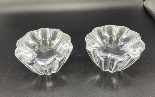 set of Vintage Signed Orrefors Sweden crystal taper candlesticks Stella