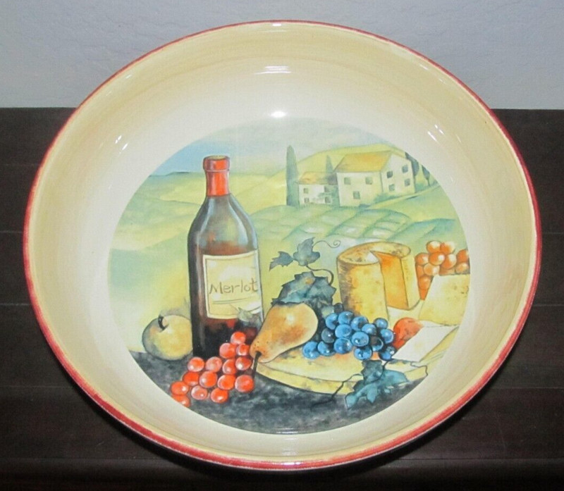 Tuscany Round Ceramic Serving Bowl Pasta Salad Tuscan Table Fruit Wine Cheese