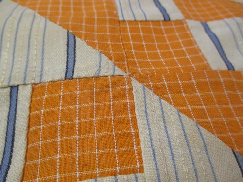 Antique 1920's 2 pieced Quilt Blocks orange & blues - Picture 5 of 7