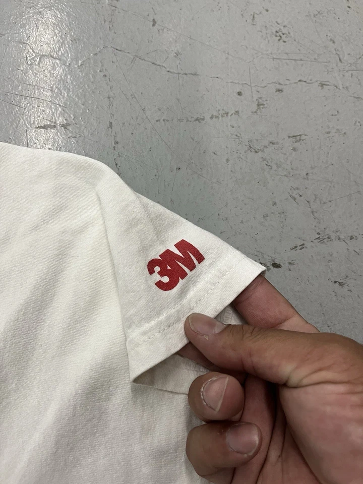 复古 Kelly Moore 3M 衬衫 XL 码 Y2K 蓝色条纹画家胶带涂鸦艺术 — 第 4/4 张图片