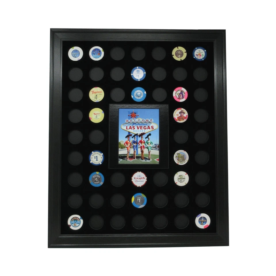 54 卡西诺扑克芯片(不包括在内)拉斯维加斯标志墙壁显示图片框架 — 第 2/4 张图片