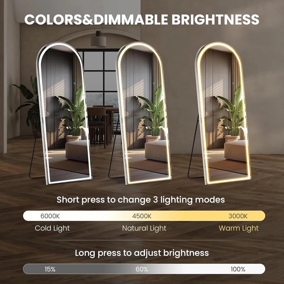 71"x26" Arched Mirror Full Length LED Light Free Standing Floor Mirror Full Body - Image 4 of 4