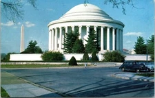 Jefferson Memorial Washington DC Old Car Streetview Monument Chrome Postcard