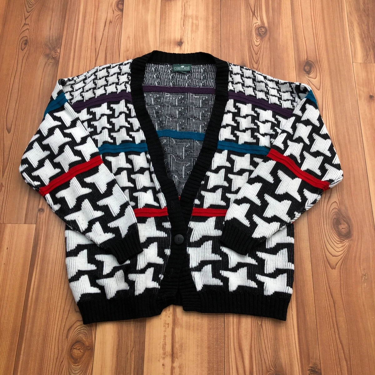 Vintage Cabin Creek White Multicolor Button Down Cardigan Sweater