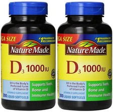 Nature Made  Vitamin D3 1000 IU 600 Softgels Unflavored 300 Count Pack of 2 