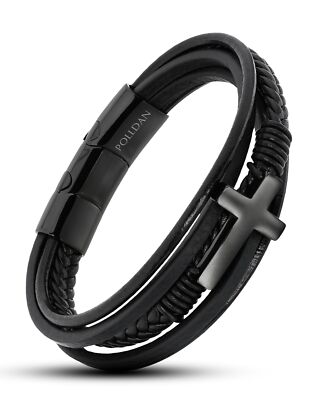 Cross Bracelet for Men - Genuine Leather Religious Bracelets | Stylish Christ...