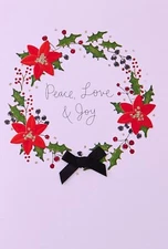 Hallmark Signature Poinsettia Wreath Peace Love & Joy Christmas Greeting Card