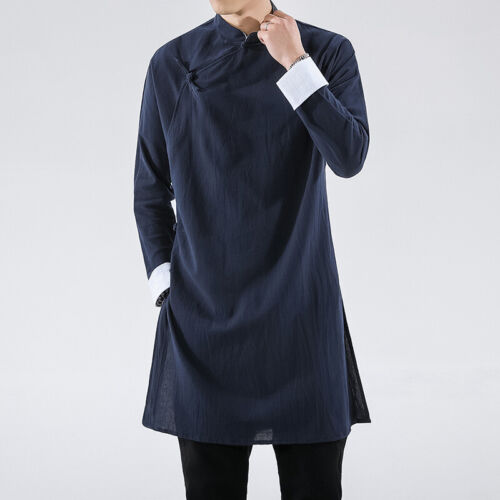 Hot Men Chinese Shirt Retro Tang Suit Mandarin Collar Oriental Coat Hanfu Top - Picture 1 of 12