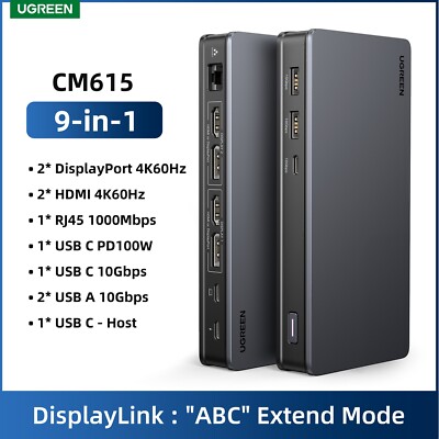 UGREEN Docking Station 9-IN-1 HUB USB C 4K60Hz RJ45 PD100W 4K60Hz HDMI 10Gbps