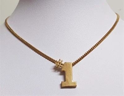 Collier Vintage Signé AVON Pendentif "#1" - Métal Doré - Rétro Années 80 #K13 - Photo 1/4