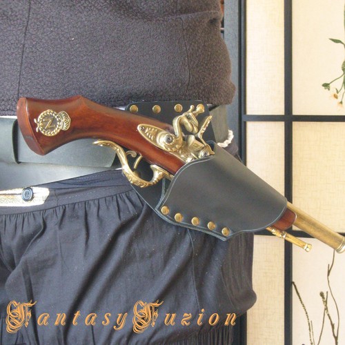 Pirate Freebooter Captain Flintlock Gun SINGLE Leather Belt Holster - Picture 2 of 2