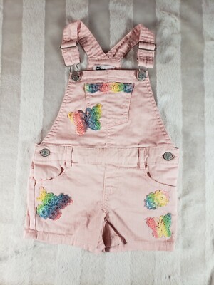 Girl Epic Threads Easter Peach Rainbow Pastel Crochet Applique Denim Shortalls 3