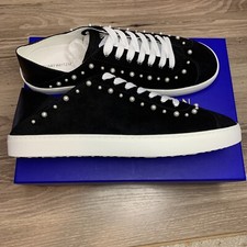 STUART WEITZMAN Goldie Black Pearl Super Stud Conv Sneaker Suede SA315 NEW
