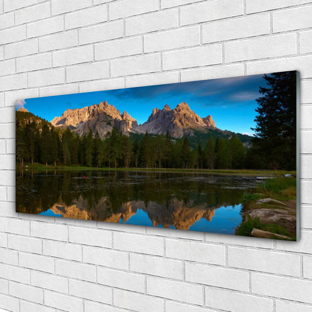 Tableau sur verre Forêt Lac de 125x50 cm pour habiller le salon