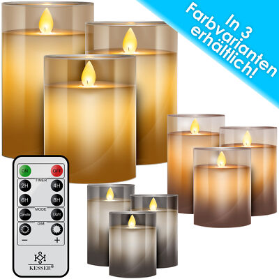 KESSER® LED Kerzen 3er Set Echtwachskerze Kerze mit Fernbedienung Timer Glas