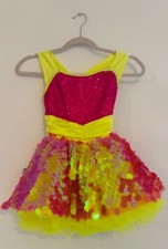 Girls child large Weissman pink Sequins  neon yellow jazz tutu style 9046