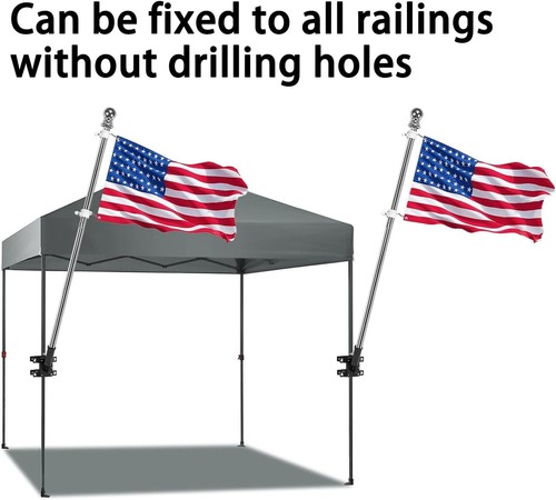 No Drill Flag Pole Holder, Railing Mount for 1" Pole, Porch & Balcony, Black - Picture 3 of 7