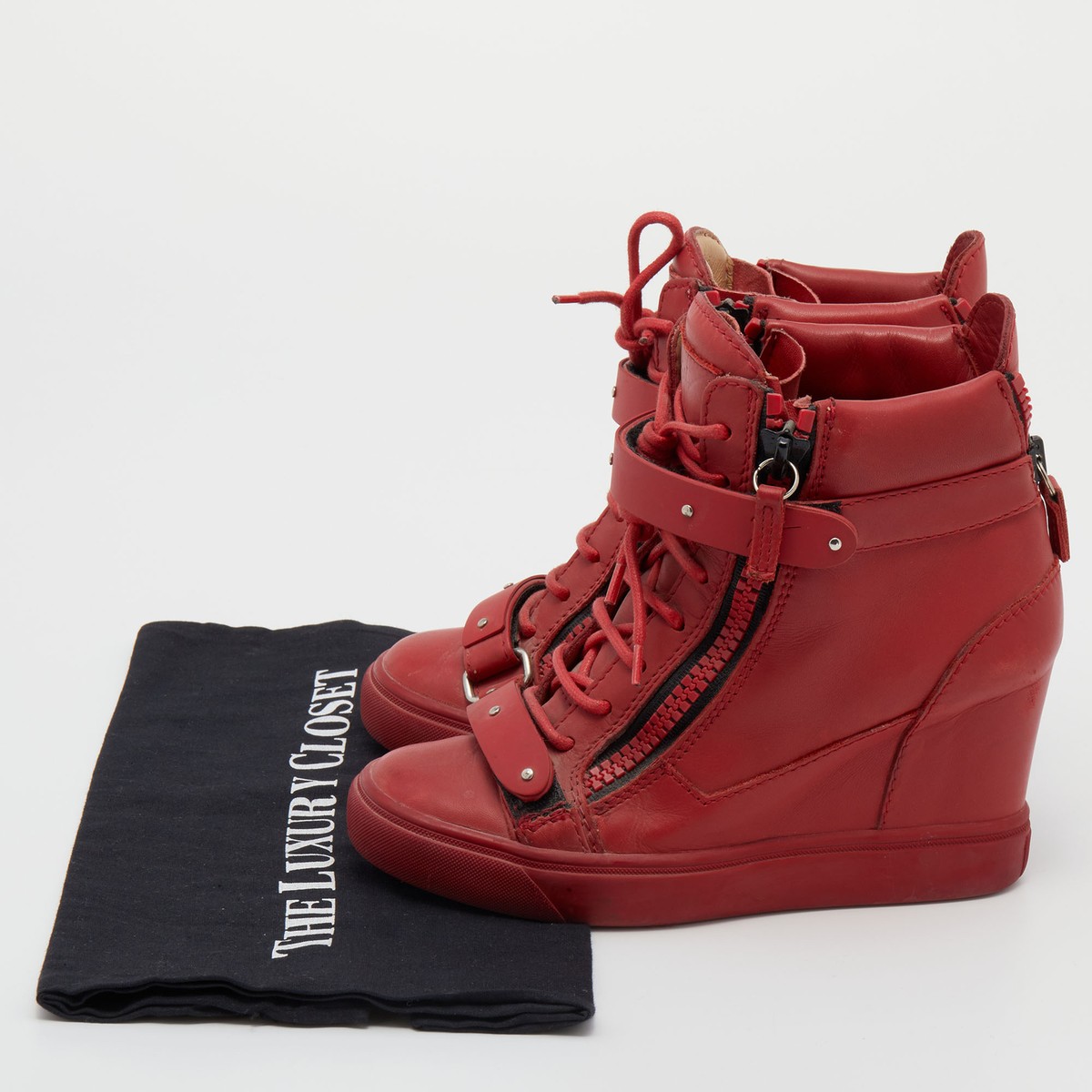 Giuseppe Zanotti Red Leather High Top Wedge Sneakers Size Giuseppe Zanotti Red Leather High Top Wedge Sneakers Size