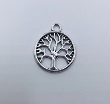 10 Silver Tone Tree Charms Crafting Craft Metal Pendant Tone 0.8" Inch