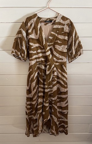 MARC CAIN Belted MIDI Dress Safari Print Cotton Silk size N6 / US 14 $430 - Picture 5 of 12