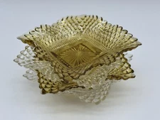 Set Of 4 VTG Indiana Glass Diamond Point Square Bowl Ruffle Edge Candy Dish