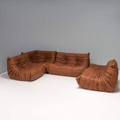 Ligne Roset by Michel Ducaroy Togo Brown Leather Modular Sofa and