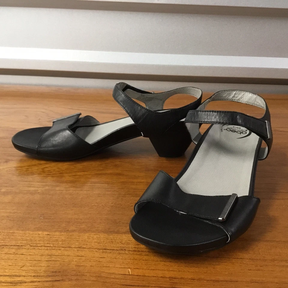 Abeo Women Ruby Black Leather Mid Heel Comfort Strappy Sandal Size 10N - Image 2 of 4